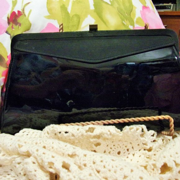 Handbags - Black Patent Clutch Handbag (optional chain) NWOT
